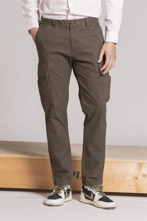 CARGO LONG SLIM TWILL STRETCH F/D MIL.GREEN