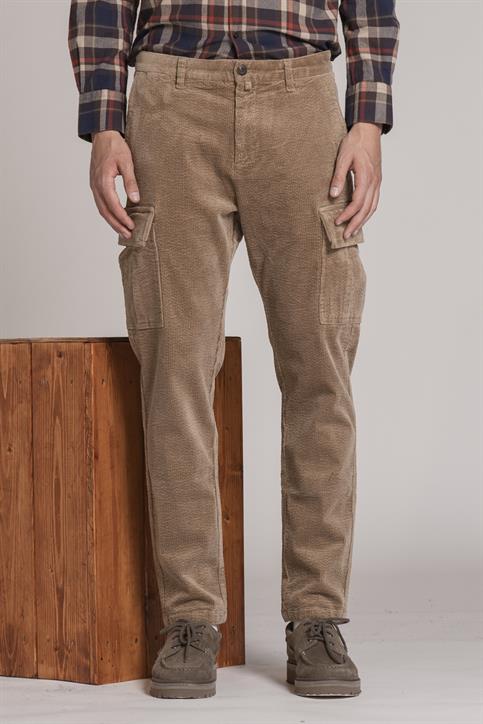 CARGO LONG SLIM CORDUROY 500 STRIPES F/D DK.BEIGE