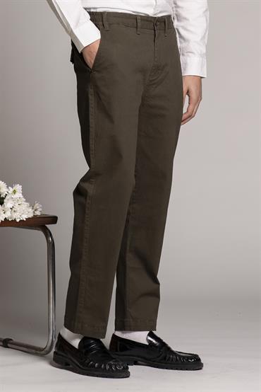 CHINO LONG COMFORT TWILL STRETCH F/D MIL.GREEN