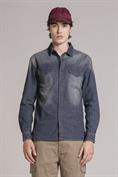WESTERN SHIRT SLIM L/S DENIM MID WASH BLUE