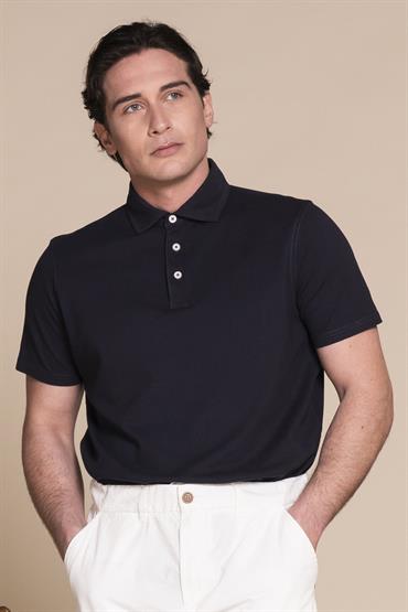 POLO FRENCH COLLAR S/S PIQUET STRETCH G/D NAVY