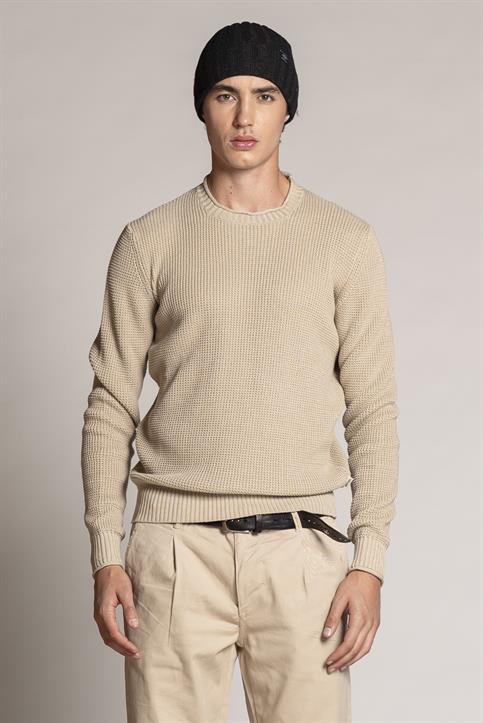 ROUND NECK COTTON STONE WASHED ECRU