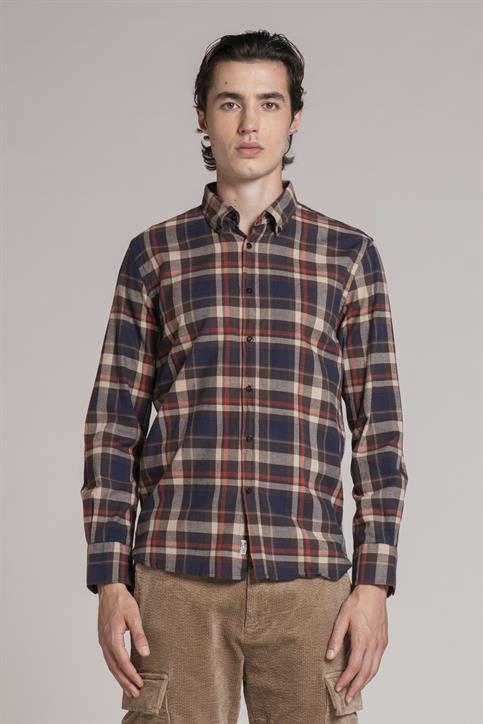 BUTTON DOWN REGULAR L/S FLANNEL SOFT BROWN CHECK