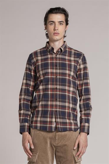 BUTTON DOWN REGULAR L/S FLANNEL SOFT BROWN CHECK