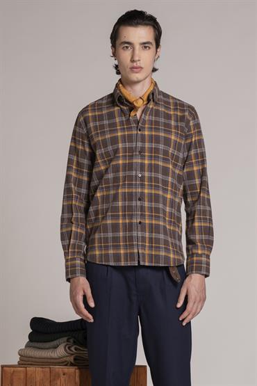 BUTTON DOWN REG.L/S FLANNEL SOFT BROWN CHECK