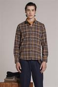 BUTTON DOWN REG.L/S FLANNEL SOFT BROWN CHECK