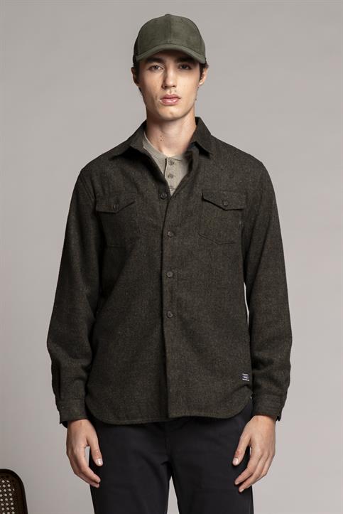 FRENCH COLLAR REG.2 PKT L/S MIX.WOOL Y/D GREEN