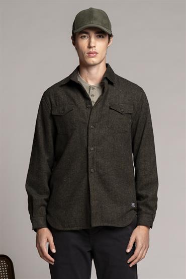 FRENCH COLLAR REG.2 PKT L/S MIX.WOOL Y/D GREEN