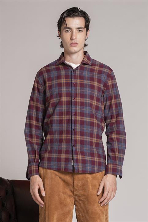 FRENCH COLLAR REG. L/S FLANNEL SOFT BORDEAUX CHECK