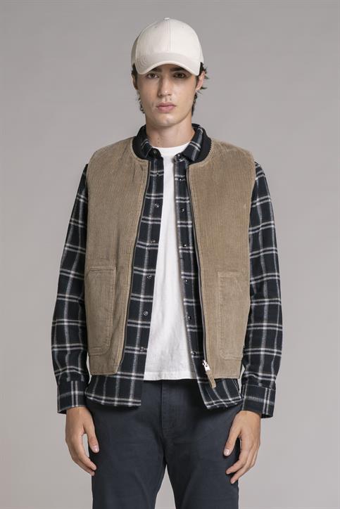 GILET REVERSE CORDUROY 500 STRIPES TAUPE