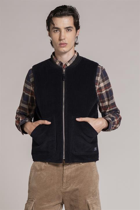 GILET REVERSE CORDUROY 500 STRIPES NAVY