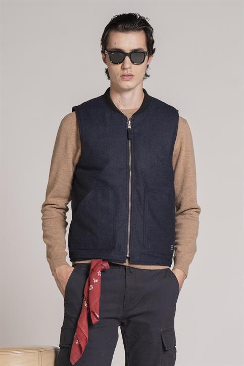 GILET REVERSE MIX WOOL BLUE