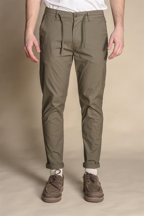 CHINO LONG COMF.POPELINE CANVAS F/D GREEN