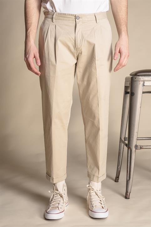 CHINO LONG COMF.PINCES TWILL STRETCH F/D BEIGE