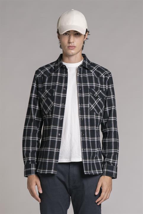 WESTERN SHIRT REGULAR L/S FLANNEL SOFT NAVY