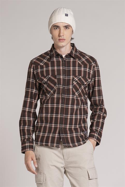 WESTERN SHIRT REGULAR L/S FLANNEL SOFT BROWN
