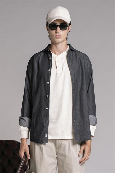 FRENCH COLLAR REGULAR L/S DENIM BLACK