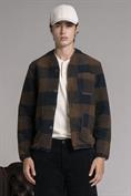 CARDIGAN JACKET MIX. BOILED WOOL BROWN CHECK