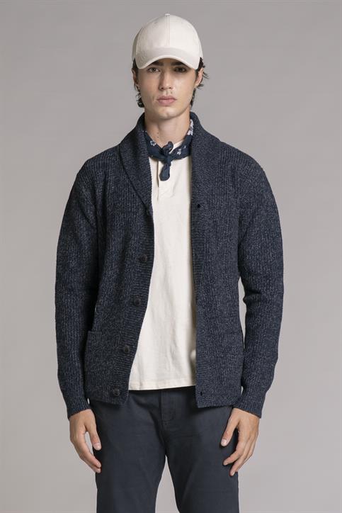 CARDIGAN BTN MOULINE' NAVY