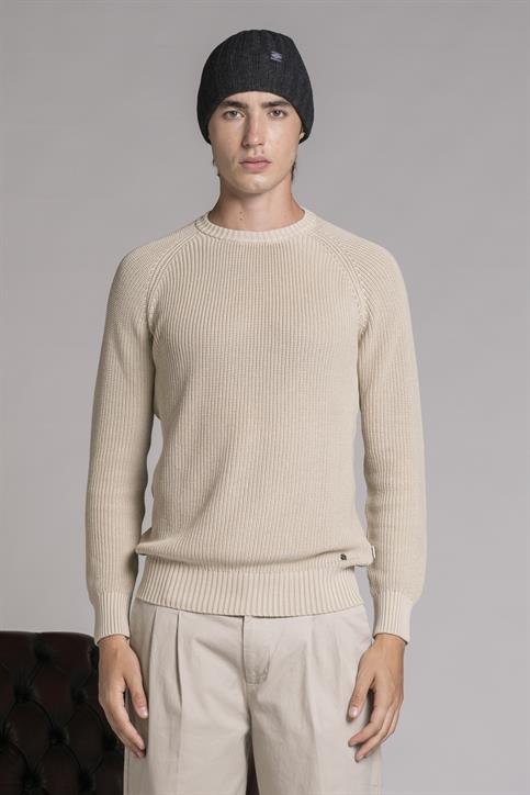 ROUND NECK COTTON STONE WASHED ECRU