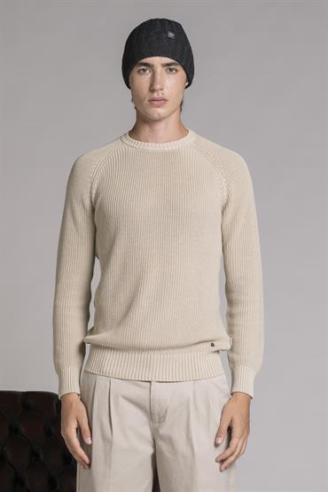 ROUND NECK COTTON STONE WASHED ECRU