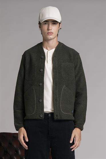 CARDIGAN JACKET MIX. BOILED WOOL GREEN