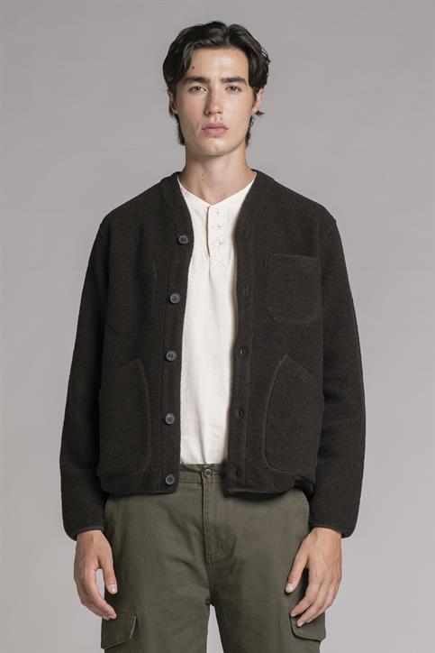 CARDIGAN JACKET MIX. BOILED WOOL BROWN