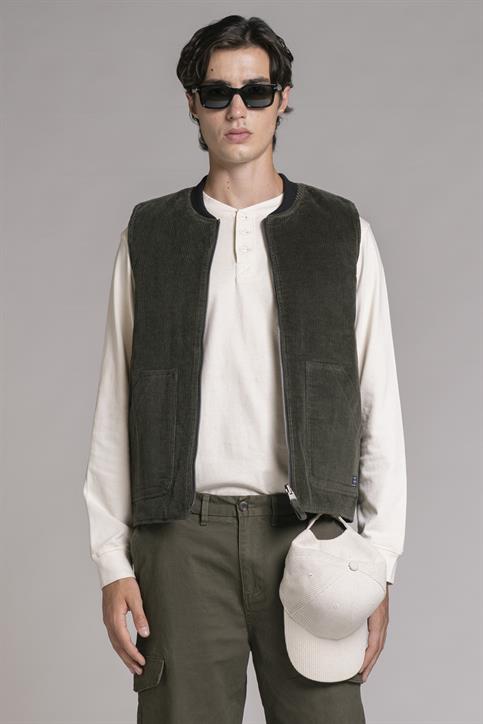 GILET REVERSE CORDUROY 500 STRIPES GREEN