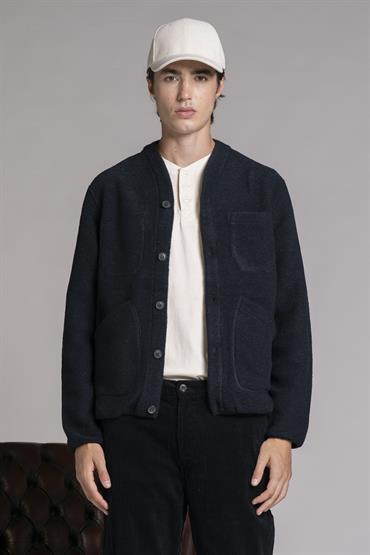 CARDIGAN JACKET MIX. BOILED WOOL NAVY