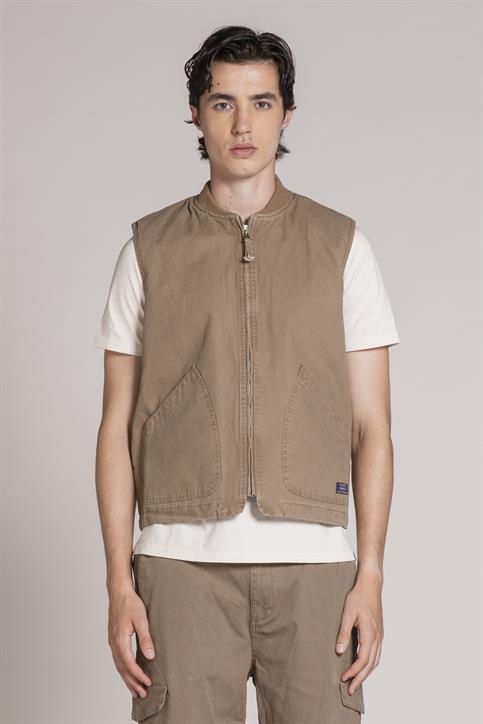 GILET ZIP CANVAS F/D KAKI