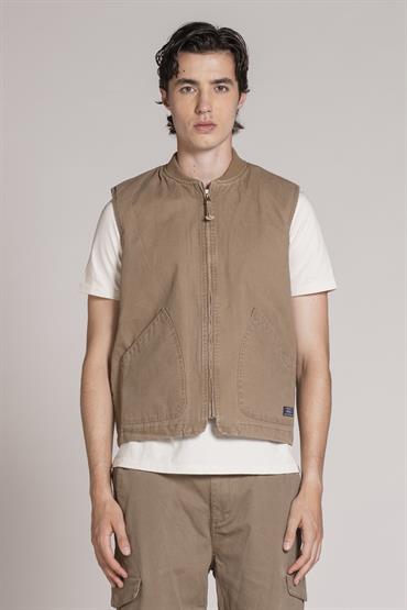 GILET ZIP CANVAS F/D KAKI