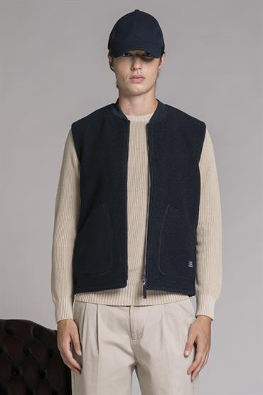 GILET ZIP MIX.BOILED WOOL NAVY