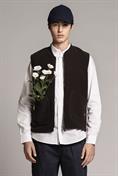 GILET ZIP MIX.BOILED WOOL BROWN