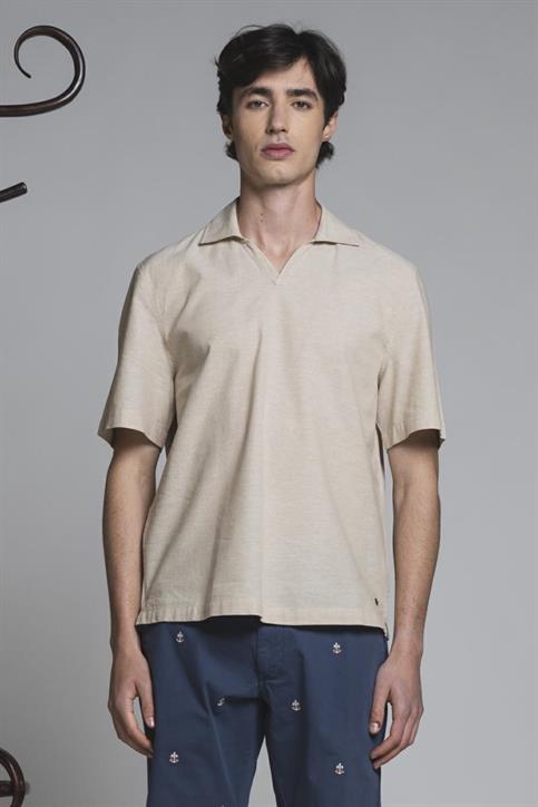 POLO SKIPPER S/S COMF.MIX LINEN S.WASH F/D ECRU