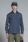SERAFINO L/S REG. DENIM STRETCH ST. WASH BLUE