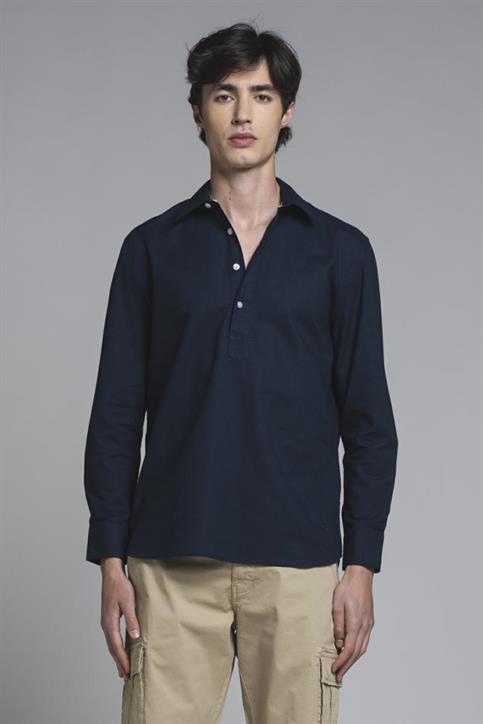 SERAFINO L/S MIXED LINEN SOFT WASH F/D NAVY