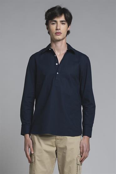 SERAFINO L/S MIXED LINEN SOFT WASH F/D NAVY