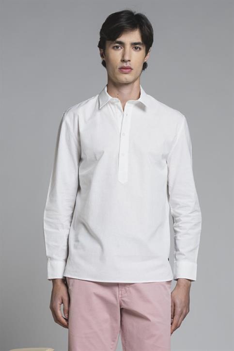 SERAFINO L/S MIXED LINEN SOFT WASH F/D WHITE