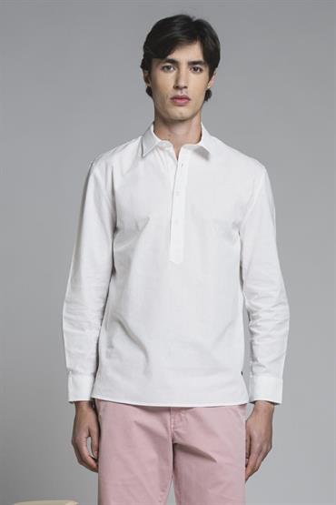 SERAFINO L/S MIXED LINEN SOFT WASH F/D WHITE