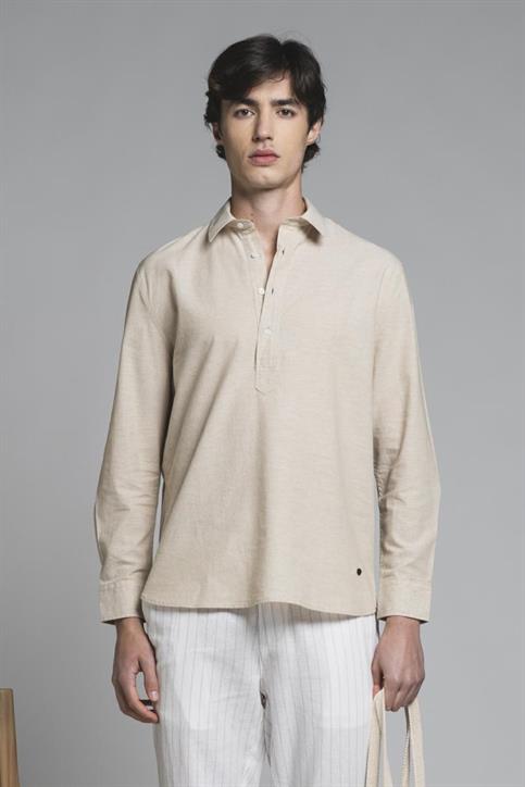 SERAFINO L/S MIXED LINEN SOFT WASH F/D ECRU