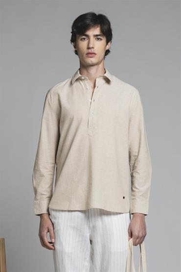 SERAFINO L/S MIXED LINEN SOFT WASH F/D ECRU