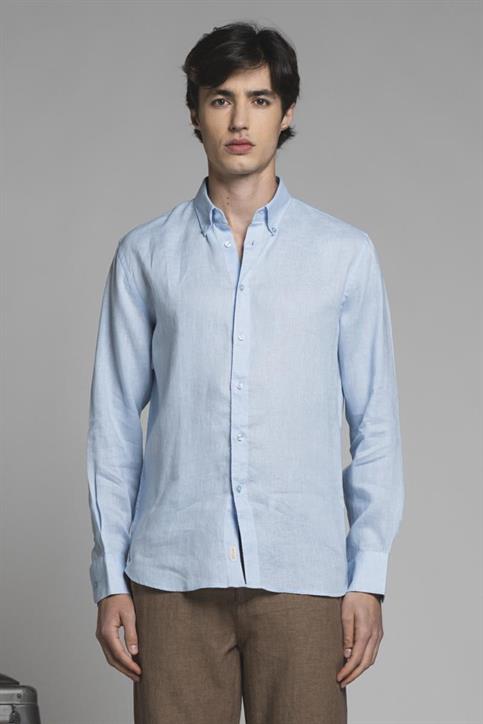 BUTTON DOWN L/S 100% LINEN F/D SKY