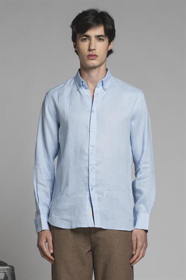 BUTTON DOWN L/S 100% LINEN F/D SKY