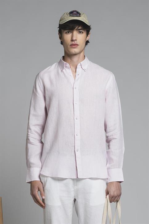 BUTTON DOWN L/S 100% LINEN F/D PINK