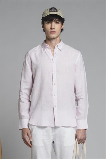 BUTTON DOWN L/S 100% LINEN F/D PINK