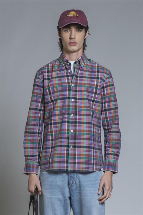 BUTTON DOWN L/S REG. 100% CTN S.WASH LAVENDER CHEC