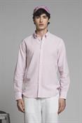 BUTTON DOWN L/S REG.LINEN/COTTON Y/D PINK STRIPE