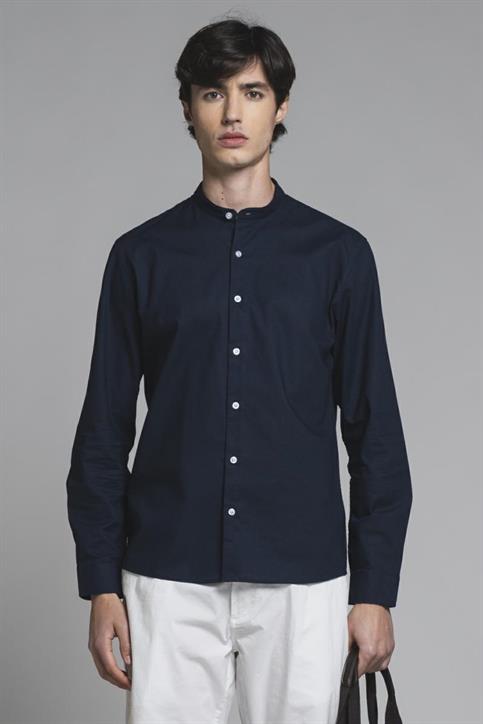 COREANA COLLAR L/S MIXED LINEN S.WASH F/D NAVY