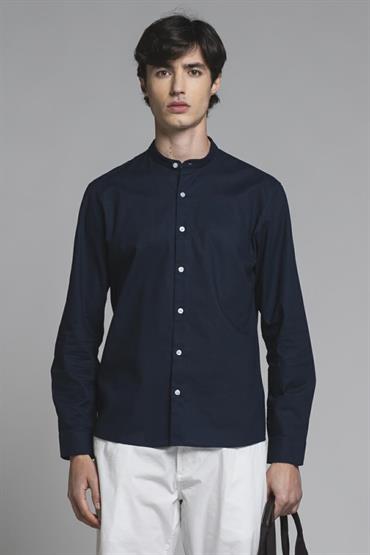 COREANA COLLAR L/S MIXED LINEN S.WASH F/D NAVY