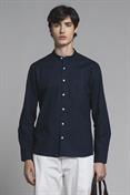COREANA COLLAR L/S MIXED LINEN S.WASH F/D NAVY